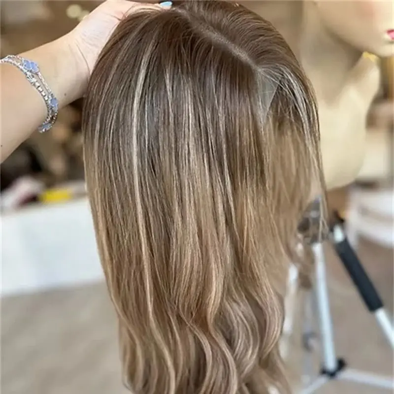 

Party Wigs 13x4 Ombre Brown Blonde Soft HD Lace Front Wig Heat Resistant Fiber Hair High Density Wigs Small Large Size Cap 24''