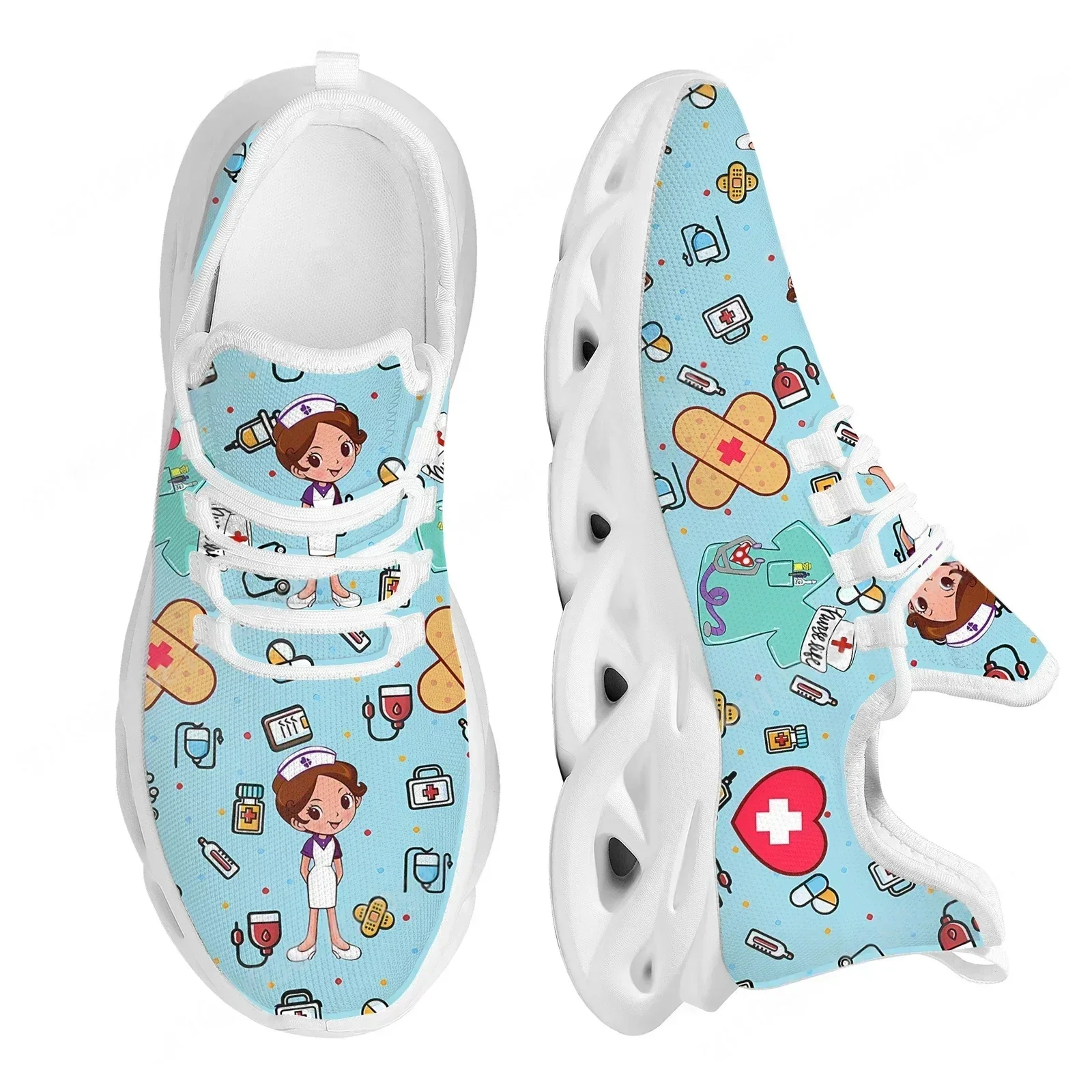 

Hot Wear-Resistance Mesh Swing Sneaker Nurse Girls Pattern Medical Print Platform Shoes for Women Comfort Nurse Tennis