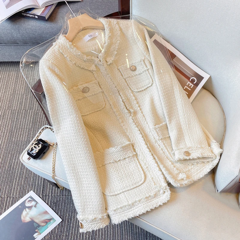 Fall Winter Loose Women Coat Solid Color Small Fresh Pockets Patchwork Literary Versatile Office Lady Casual Zipper Elegant Tops