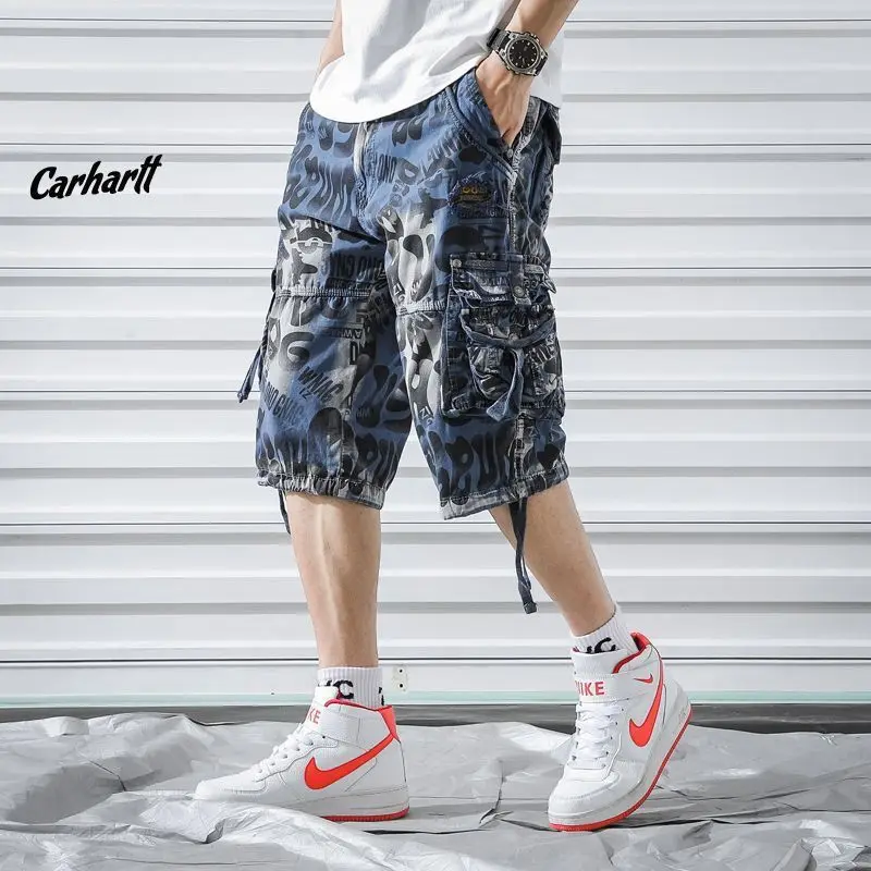 Summer Camouflage Men's Cargo Shorts Pure Cotton Half Pants Multi-pocket Casual Shorts Men Clothing Beach Shors 38-42 A2F2292