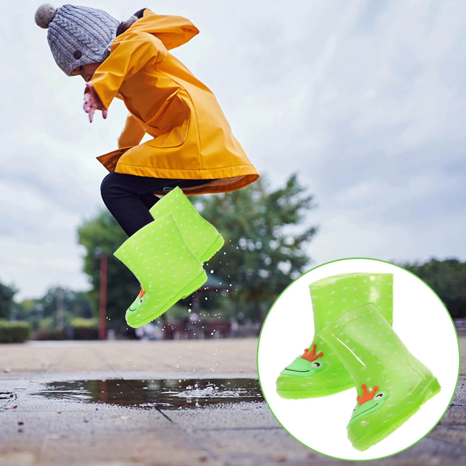 Kids Rain Boots Cartoon Style Waterproof PVC Material Anti Skid Wear Resistant Thickened Toe Heel Easy on Size 29