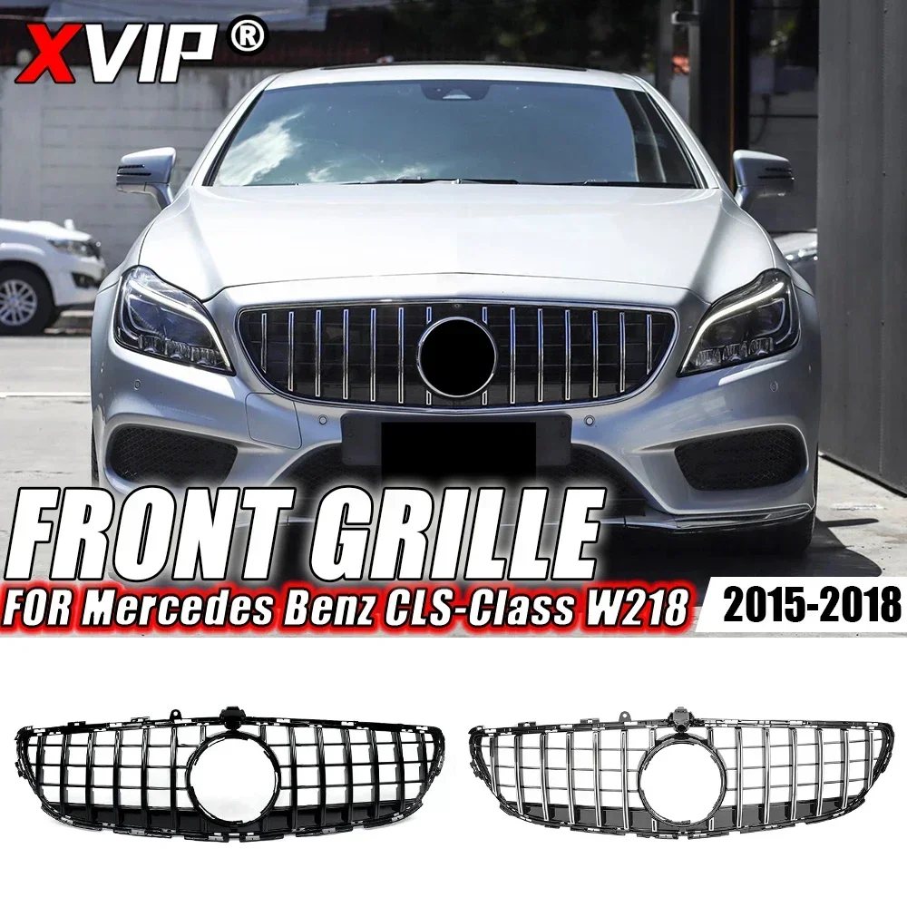 

XVIP Glossy Black GTR Style Bumper Grille For Mercedes Benz CLS W218 CLS500 CLS550 2015-2018 Chrome Diamonds Style Upper Grilles