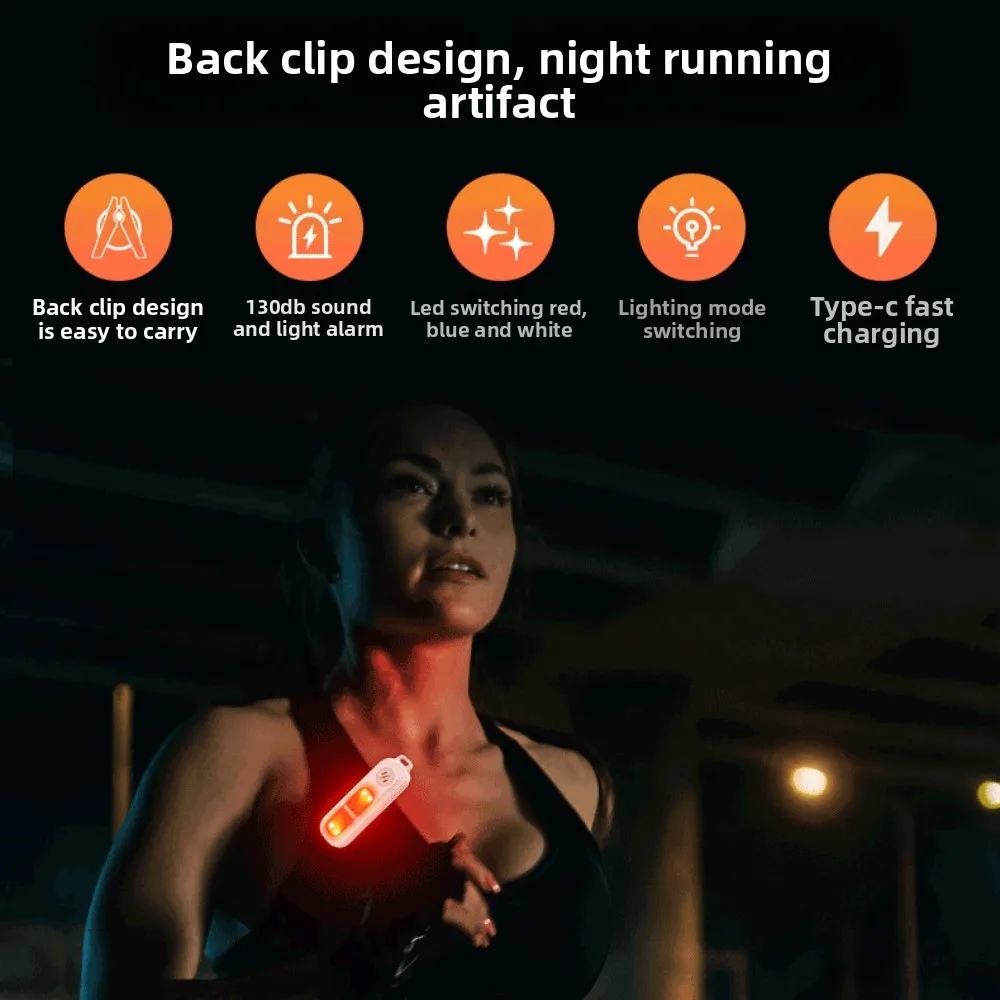 130dB Night Running Safety Warning Light with Back Clip LED Light Safe Sound Personal Alarm Drop-proof with Keychain