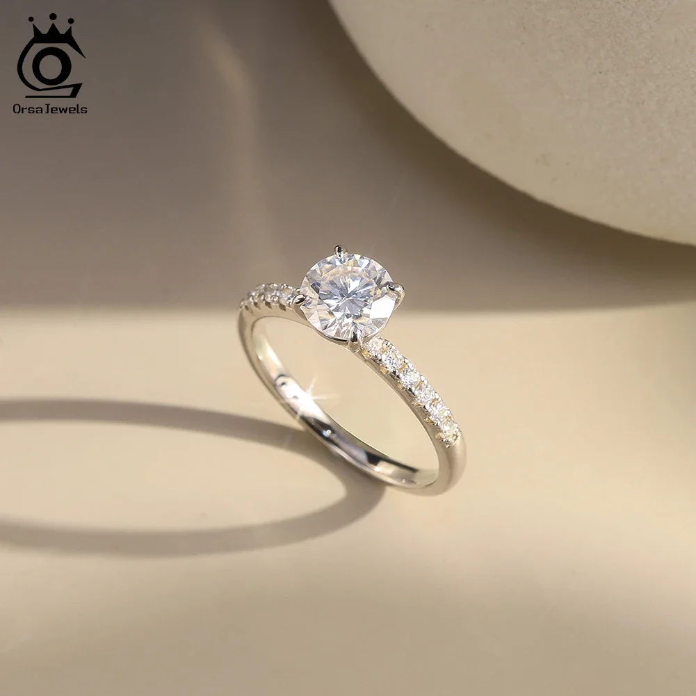 ORSA JEWELS S925 Sliver D Color Round Moissanite Engagement Promise Ring Finger Rings Women Classic Fine Wedding Jewelry MOR09 4