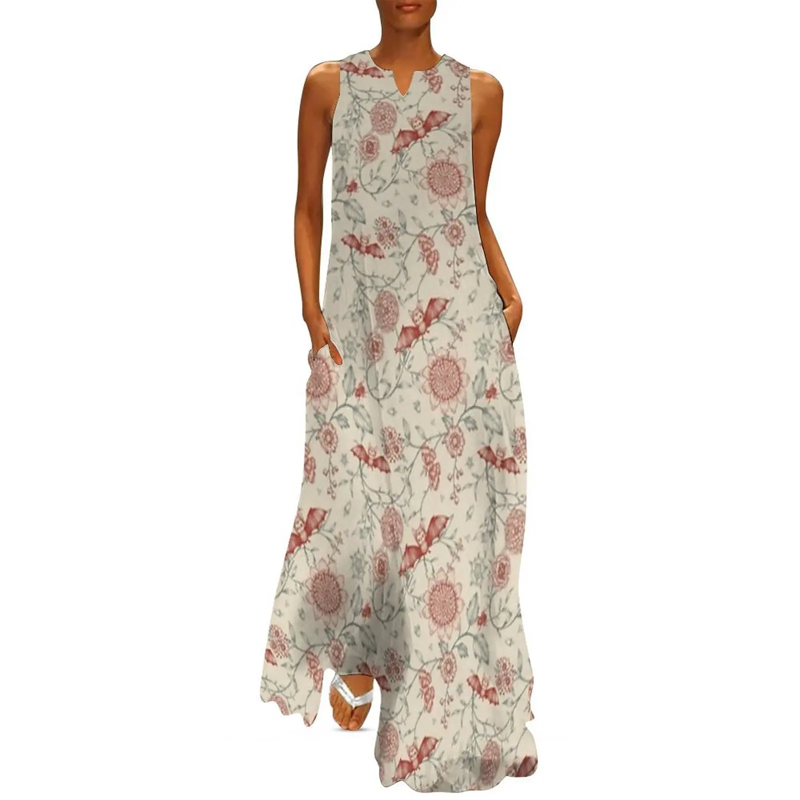 

Cute Bats Floral Pattern with Bats and Sunflowers Long Dress birthday dress Female dress luxury women's party evening prom