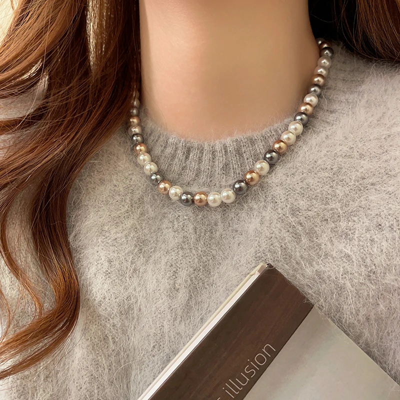 French Elegant Romantic Mixed Color Pearl Beaded Necklace 2024 Fashion Jewelry Sweet Accessories for Women\'s Collarbone Chain