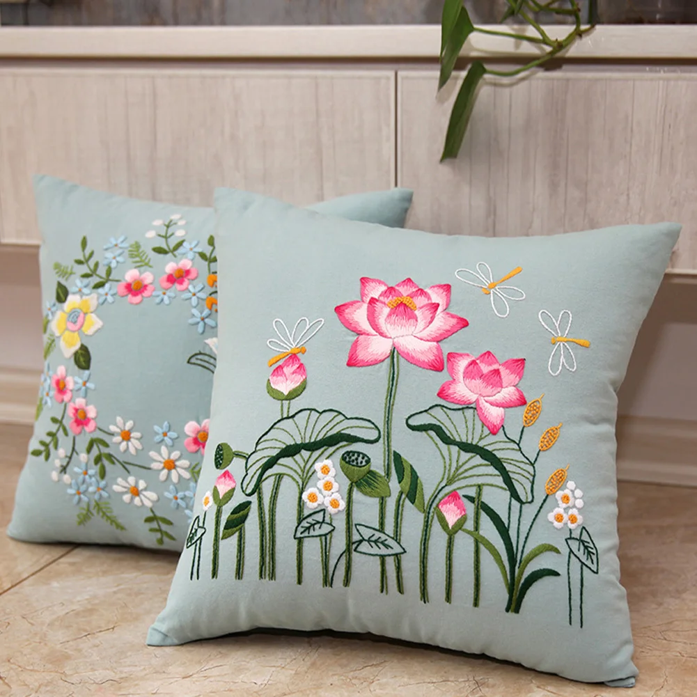 Pillowcase Embroidery Kit For Beginners Flower Pattern Pillowcase Embroidery Kits With Pillowcase Embroidery Thread 2 Needlet