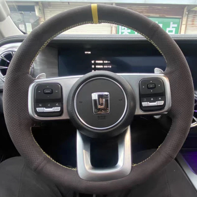 

Suede Leather Braid Car Steering Wheel Cover For Great Wall WEY Tank 300 2022 2023 Steering Wrap Car Accessories