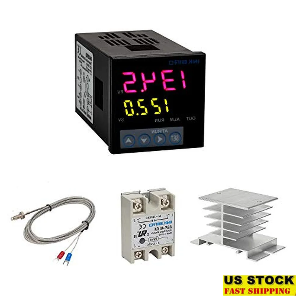 PID Temperature Controller Kit High Voltage SSR 40DA Solid State Relay K Type Thermocouple Alarm Output On/NC 3-Wire Sensor