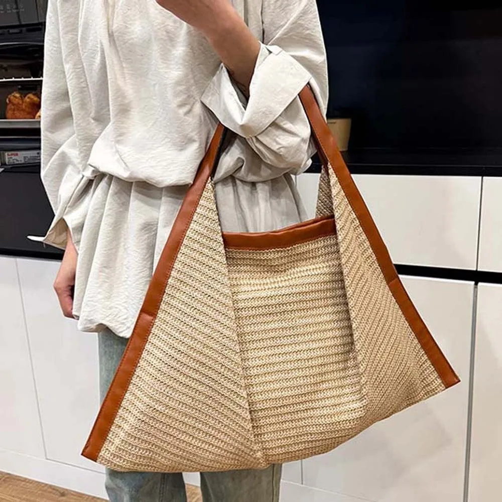 

Сумка-тоут с леопардовым принтом в стиле ретро, легкая, контрастного цвета, тканая, треугольная, на плечо, из полиэстера, большой вместимости