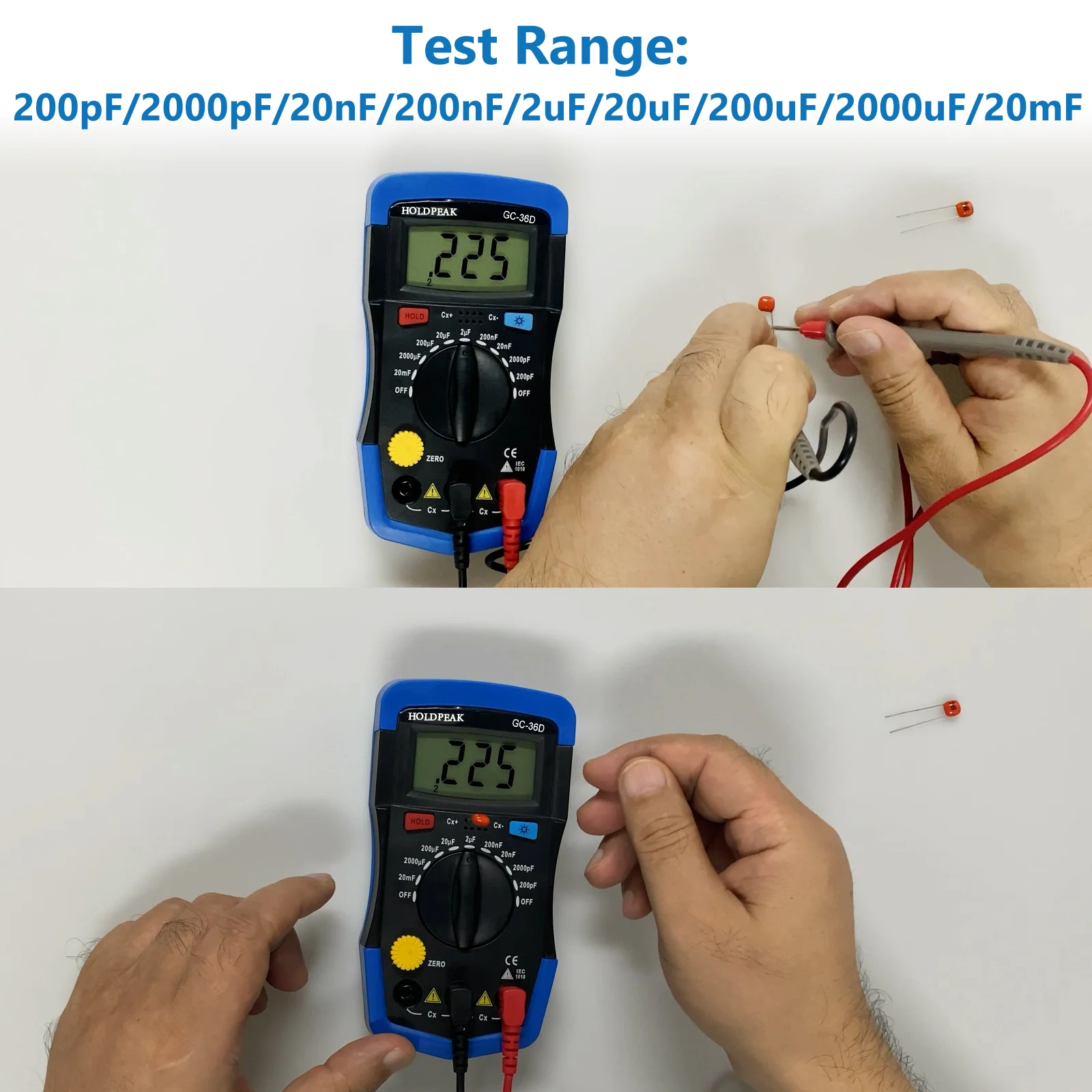 HoldPeak HP-36D Handheld capacimetro Digital Capacitance Meter tester 1999 counts Capacitor electronic diagnostic-tool Backlight