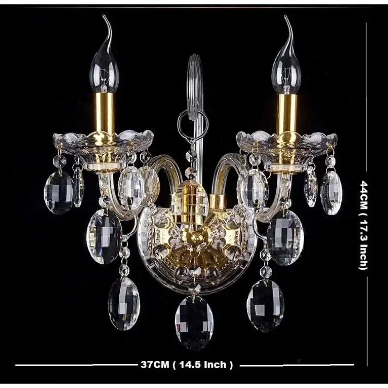 أزياء فاخرة غرفة نوم السرير ضوء شمعة مزدوجة رئيس كريستال الجدار مصباح