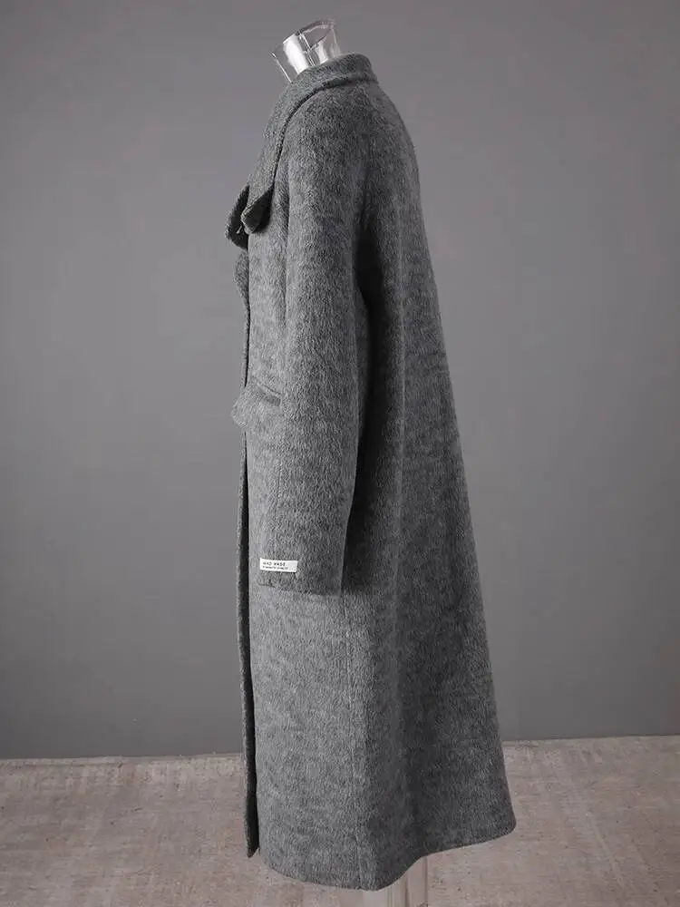 HUISONG 70% Wool Double Breasted Big Size Woolen Coat New Lapel Long Sleeve Women Jacket Fashion Tide Autumn Winter 2025 g481yt