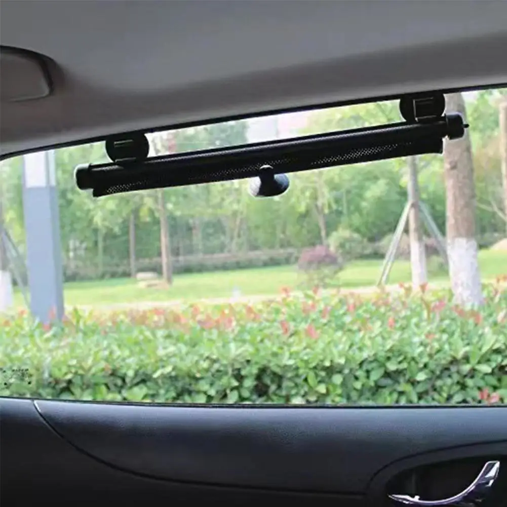 Car Sun Visor Retractable Sunshade Curtain Multi-dimensional Telescopic Design Anti-UV Press Button Roll Up Mesh Stripe Design
