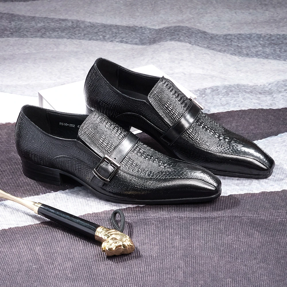 Men New Crocodile Patterned Business Leather Shoes Pointed Toe Cowhide Low Top Slip On Casual Single Shoes