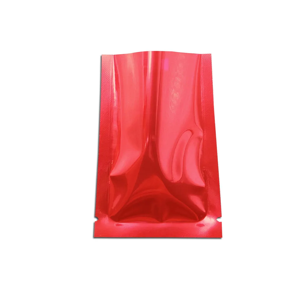 Glossy Red Three Side Sealed Mylar Pouch Packaging Food Powder Tea Cosmetic Wrapping Aluminum Foil Bags with Tear Notch