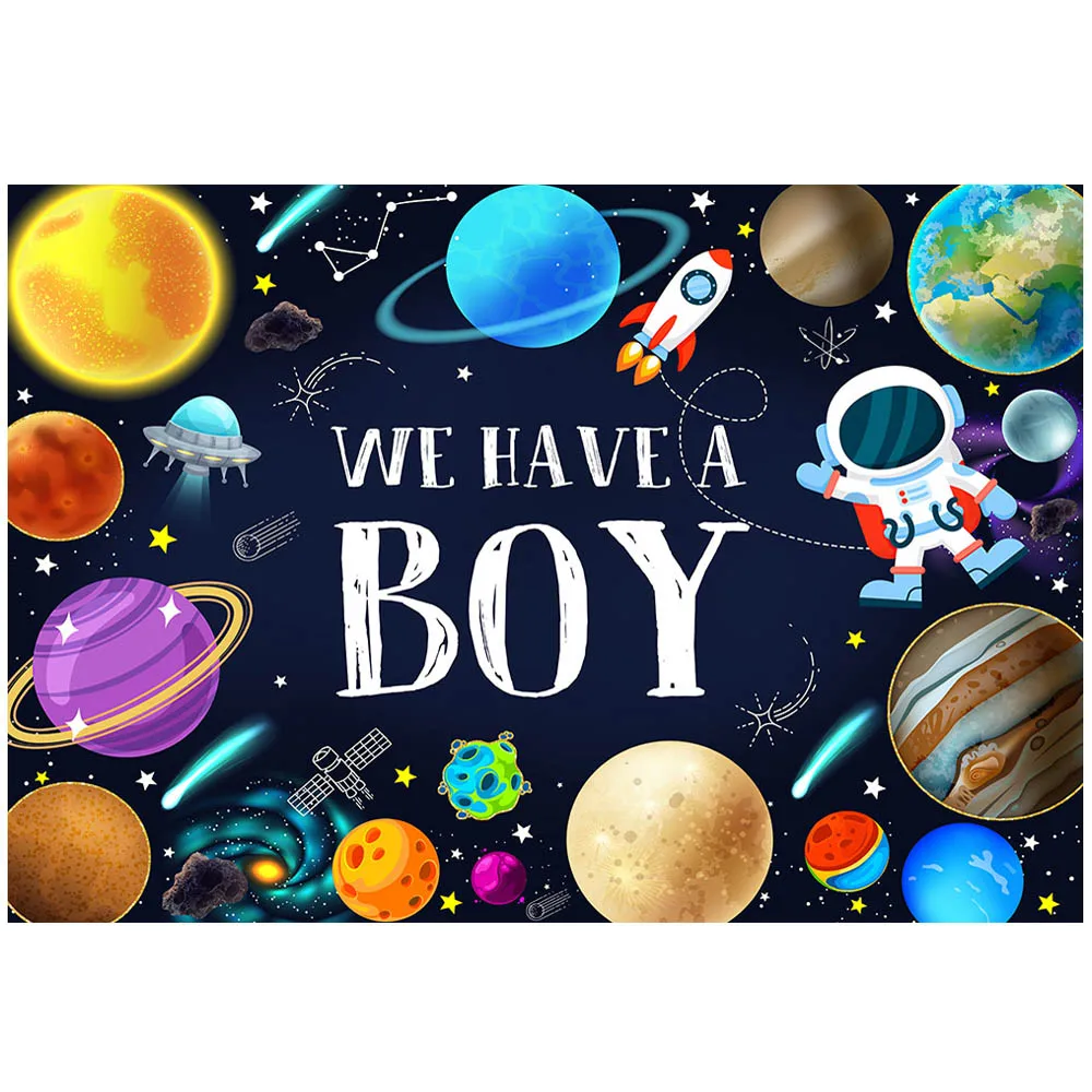 Mocsicka We Have A Boy Baby Shower Backdrop Space Planet Universe Boys Welcome Party Photo Background Decor Banner Newborn Props