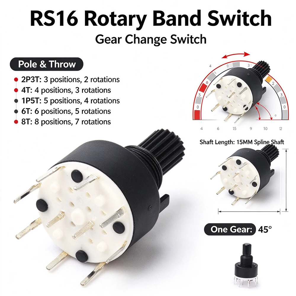 50PCS RS16 RS26 Rotary Band Switch 1P12T 2P6T 3P4T 4P3T 1P5T Rotary Switch Band Switches