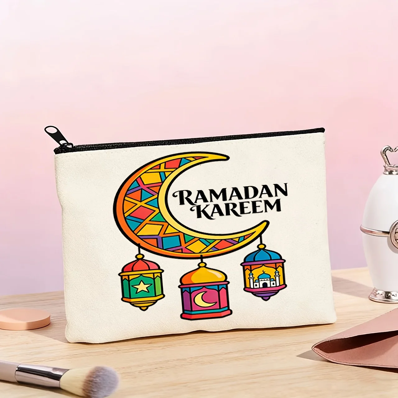

Косметичка Ramadan Kareem с дизайном в виде лунных фонарей и звезд, застежка-молния, портативное решение для хранения.