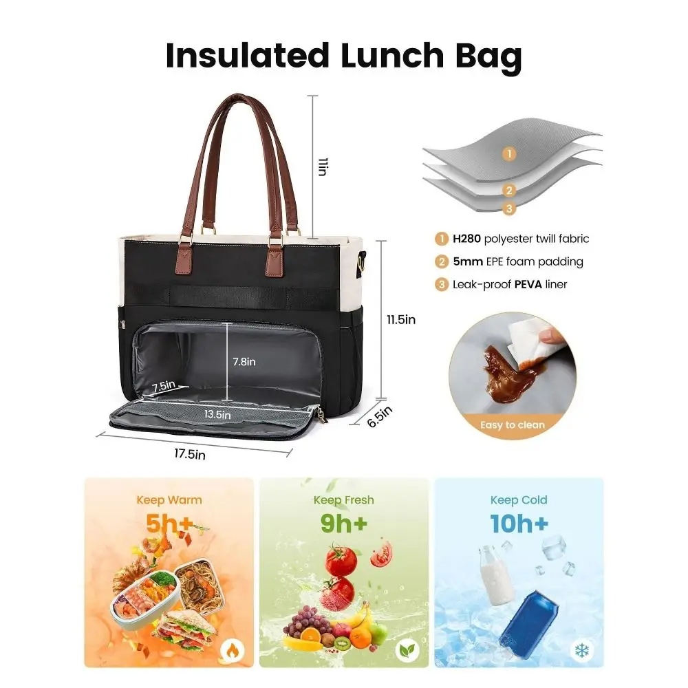 Large Capacity Insulated Lunch Tote 3 in 1 Design Cup Holder Laptop Carrying Bag Water-Resistant Durable Work Tote Bag College