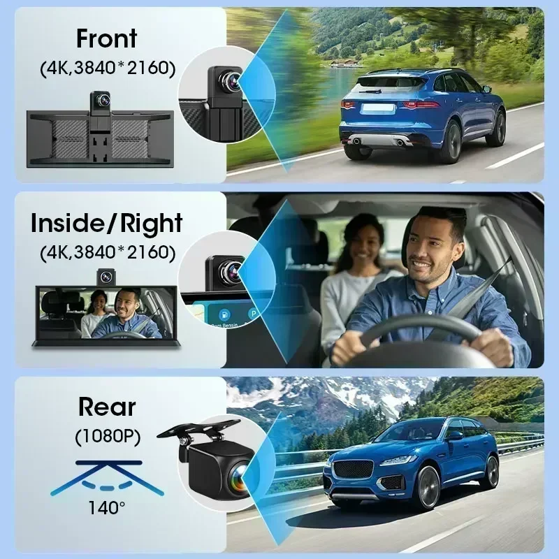 11.3 inch 4K Car DVR Wireless Carplay Android Auto Upgrade 360° Rotating Camera Dash Cam Video Recorder GPS Navigation Dashboard