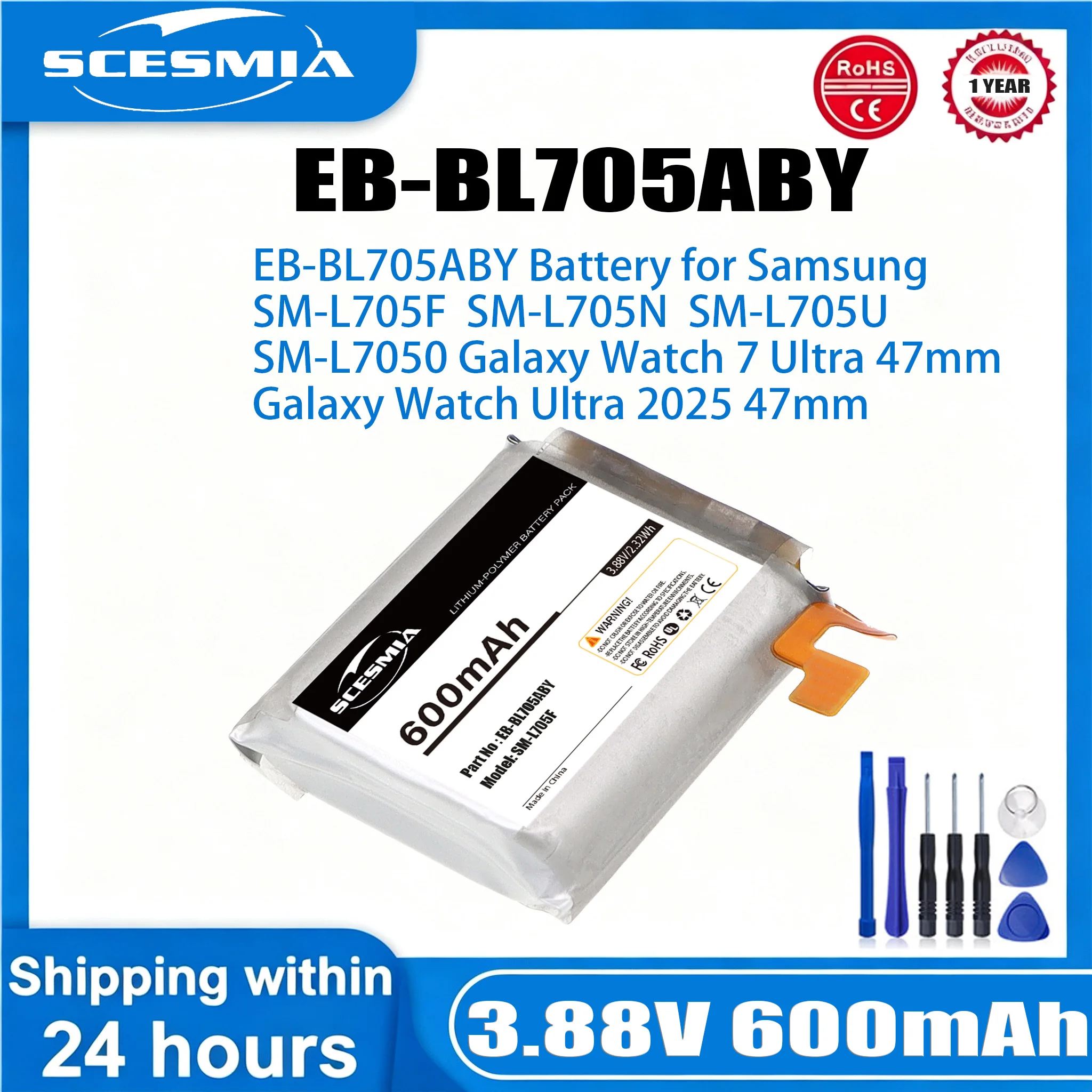 3.88V 600mAh Smartwatch Battery EB-BL705ABY for Samsung Galaxy Watch 7 Ultra 47mm Ultra 2025 47mm SM-L705F L705N L705U L7050
