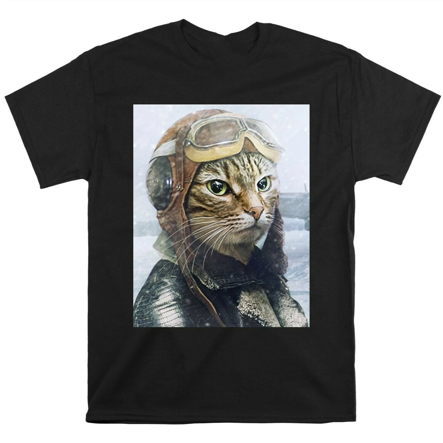 

Ukraine Cool Cat Pilot Funny Army T-shirt Print T Shirt Premium Cotton Short Sleeve O-Neck Mens Tshirt S-3XL