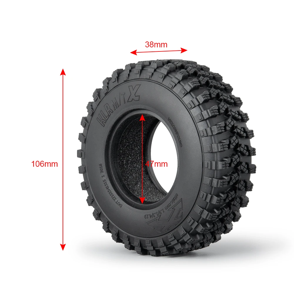 YEAHRUN 1/4Pcs 1.9inch 106mm Beadlock Rubber Wheel Tires with Inner Foam for Axial SCX10 1/10 RC Crawler Car Model Upgrade Parts