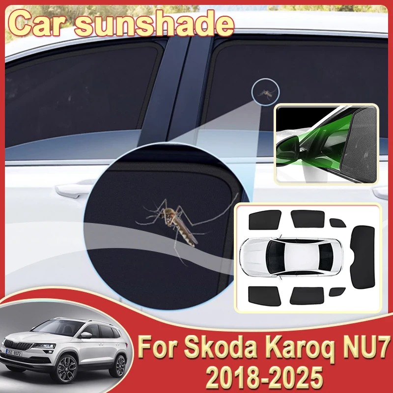 

Солнцезащитные сетки для автомобиля Skoda Karoq NU7 2018-2022 2023 2024 2025, магнитные автомобильные солнцезащитные козырьки на окна, аксессуары для защиты от солнца на лобовом стекле