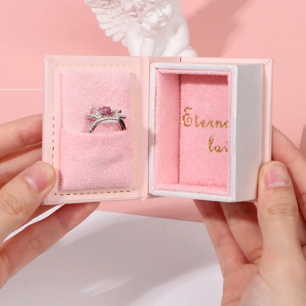 Mini Clamshell Book Ring Box for Wedding Proposal Engagement for Men Women Luxury Jewelry Gift Holder Box