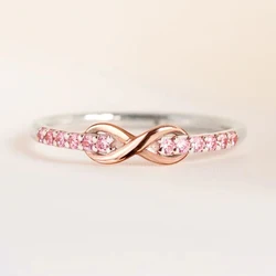Huitan Eternity Infinity Shape Women Rings with Pink Cubic Zirconia Romantic Proposal Engagement Rings Gift Wedding Love Jewelry
