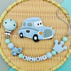 Custom English Russian Letter Name Silicone classic cars Pacifier Clip Chain Teether Pendant for Baby Pacifier Kawaii Teether