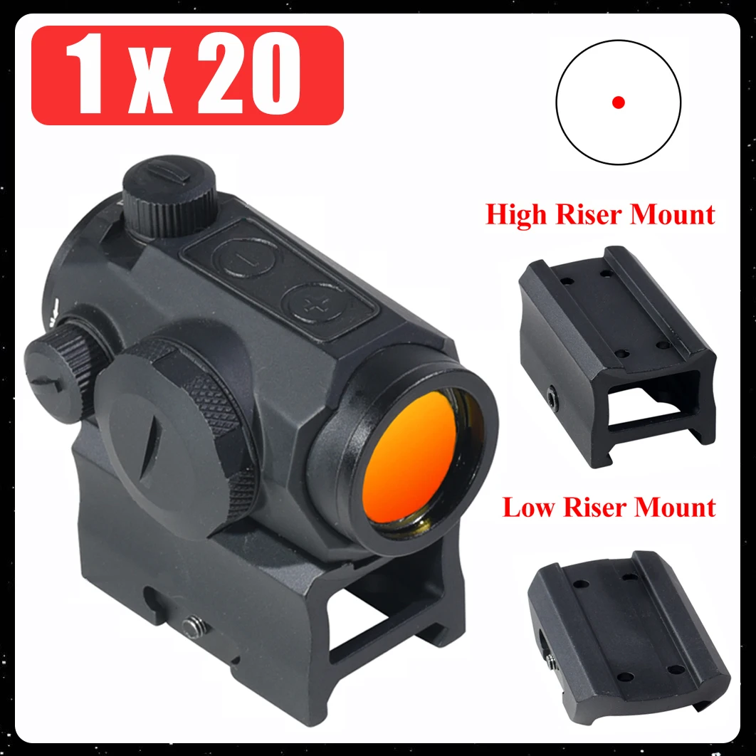 Outdoor 1x20 Optic Holographic 2MOA Red Dot Sight Hunting Tactical Scope with Mount Riser 20mm Rail Pistol Airsoft Accessoires