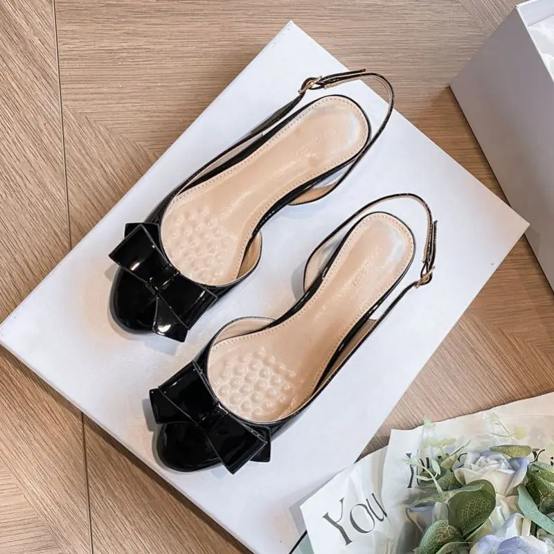 

Hot Selling French Bow Toe Sandals for Women in Summer 2025, New Comfortable Thick Heeled High Heels, Mid Heeled Sandals