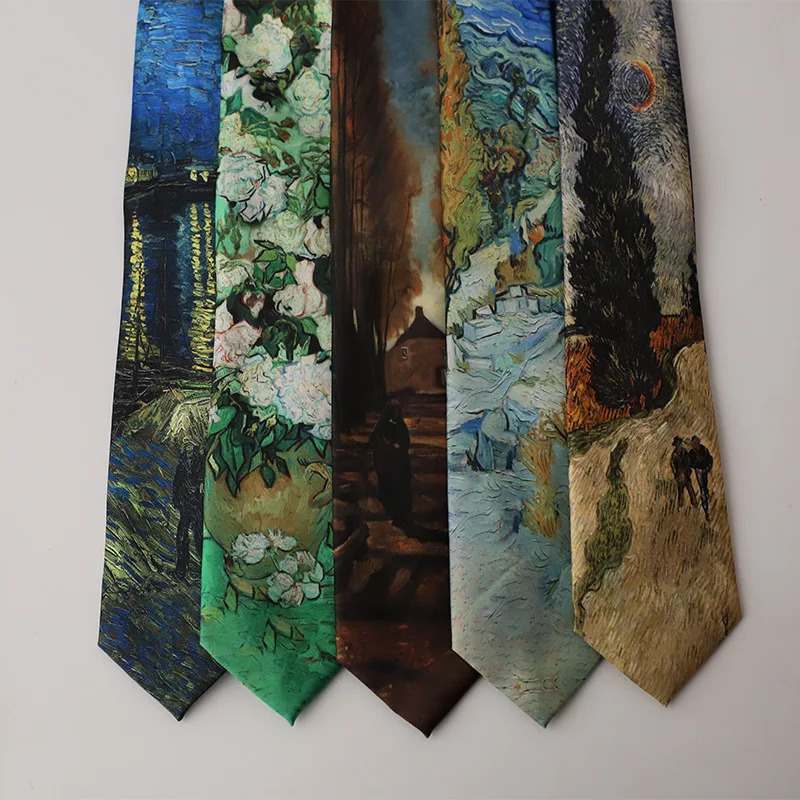 8CM New Fashion Oil Painting Neck Ties For Men Star Moon Retro Fun Wide Slim Necktie Accessories Daily Wear Wedding Party Gifts