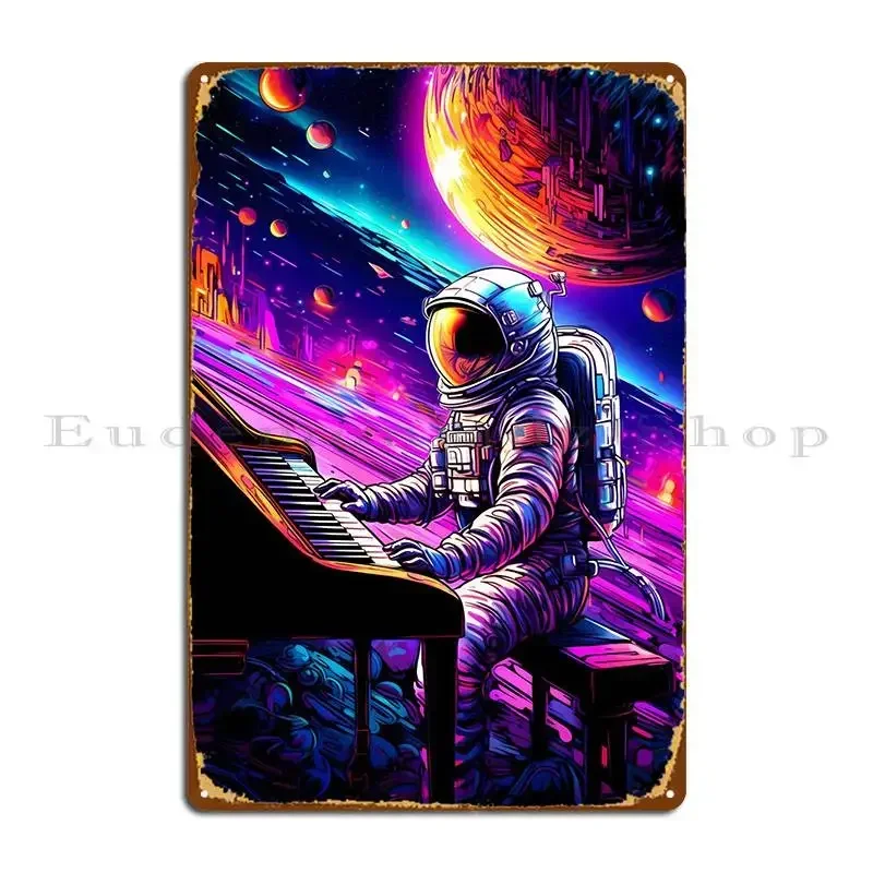 Pancarte en métal amusante « Astronaute jouant du piano », décoration, affiche en étain pour créer un personnage