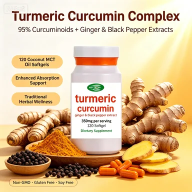 Turmeric Curcumin Supplement with Black Pepper & Ginger, 120 Softgels | Made with MCT Oil | 95% Curcuminoids | Non-GMO