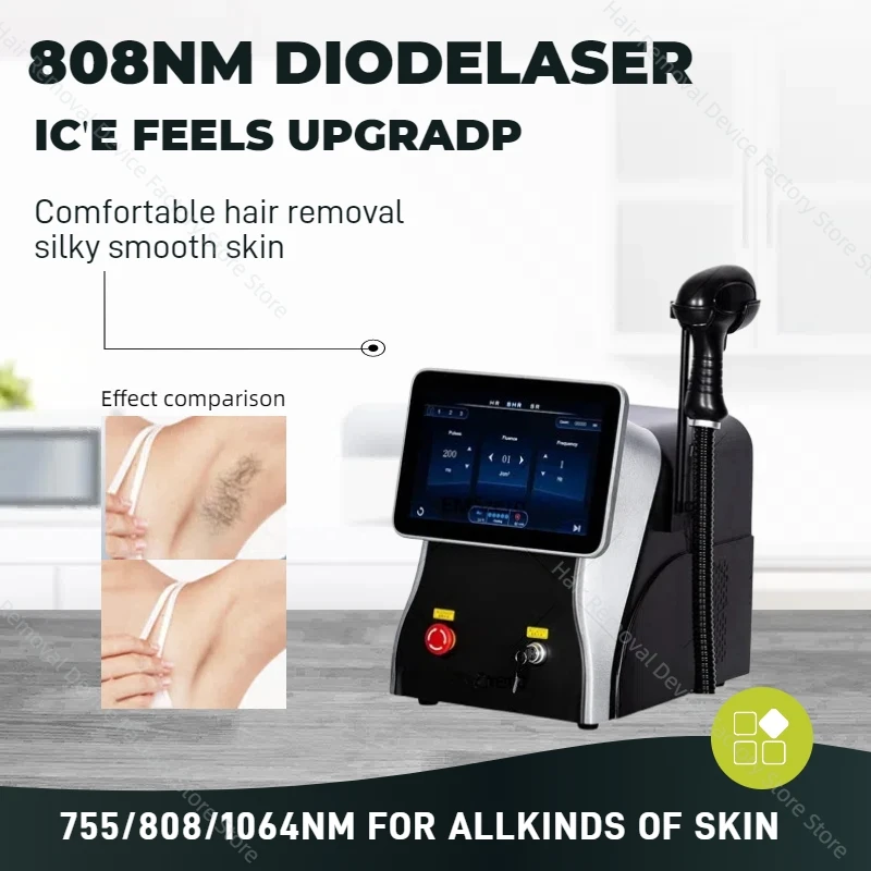 808 آلة إزالة الشعر بالليزر تزيل الشعر إزالة الشعر غير مؤلم 3 نظام التبريد الطول الموجي 755 808 1064 ليزر ديود