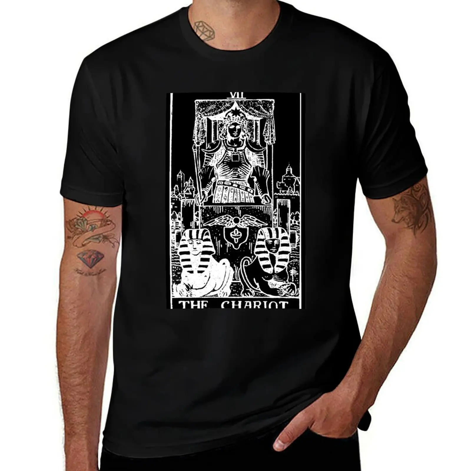 VII. The Chariot Tarot Card | Obsidian and Pearl T-Shirt Cool Feeling Summer Tee Shirt T-Shirt