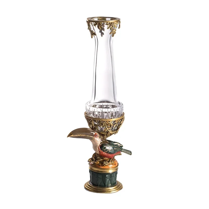 2024 Creative Luxury Antique Crystal Vase Vintage Decoration, Design Home Desktop Brass Accent Living Room Accessories