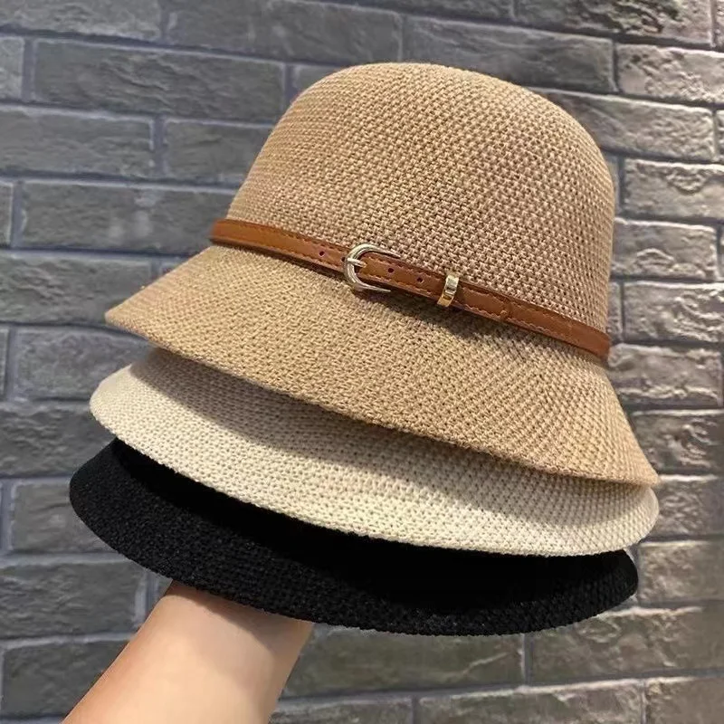 New Women\'s Sun Hat Simple Linen Breathable Refreshing Hat Summer Travel Sunscreen Sun Ribbon Decoration Foldable Straw Hat Gift