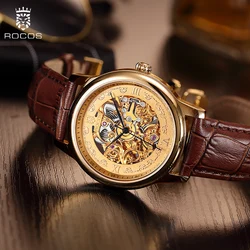 Rocos Genuine Brand Cut Out Retro Fully Automatic Mechanical Watch Belt Watch Men's Waterproof Trendy Men's Watch R0106