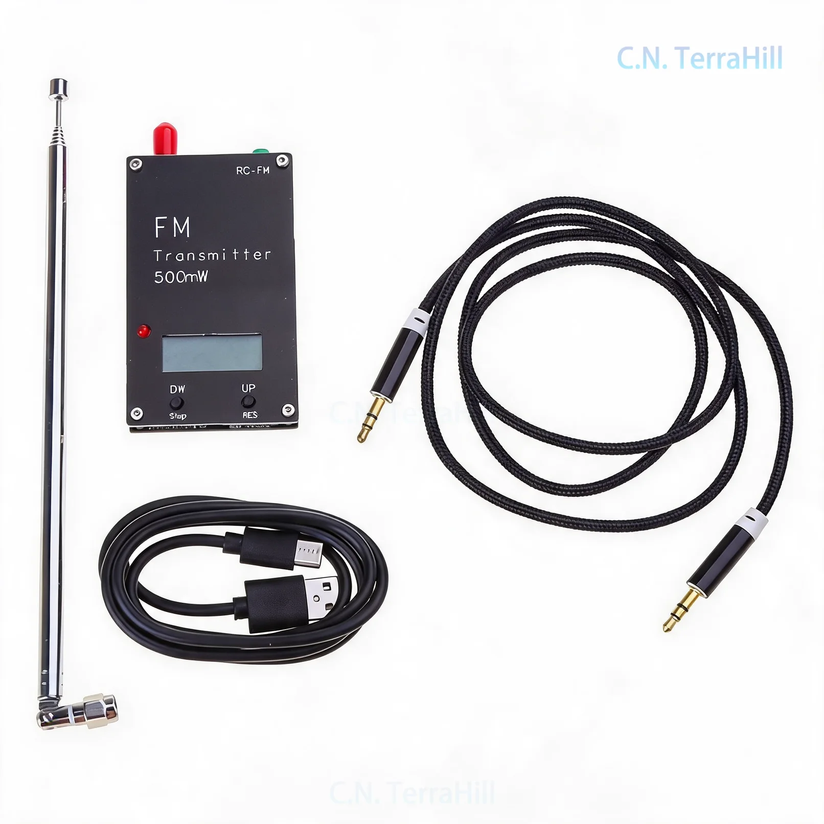 FM Transmitter for Car, Stereo Audio Adapter with Type C Port, 500mW Wireless Radio Broadcast