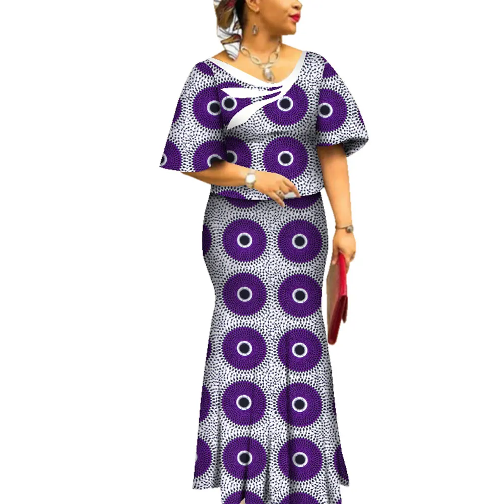 African Clothes for Women Ankara Print African Skirt and Top Set 2 Pieces Dashiki Party Evening Gowns African Boubou WY4561