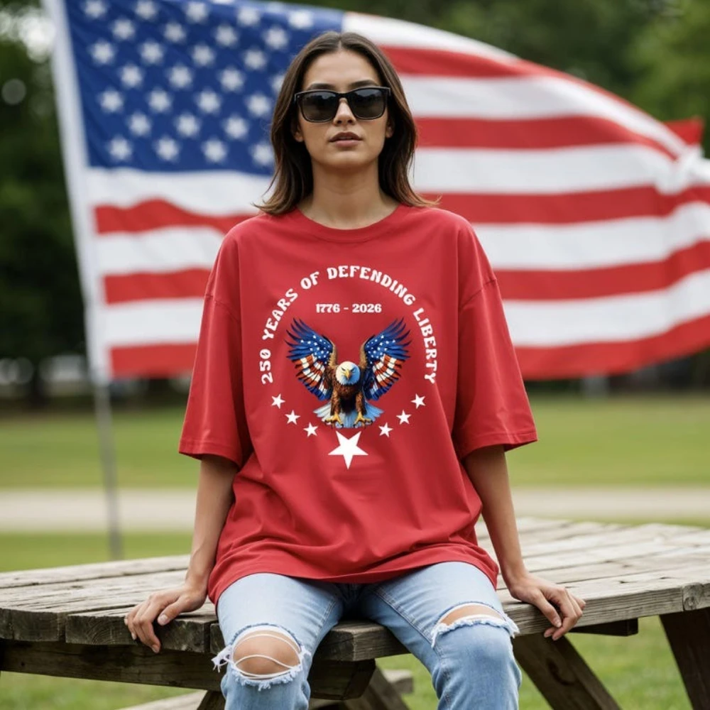 250 Years Strong Liberty Shirt The United States Valor Eagle Printed Tee Legacy of Freedom Since 1776 Tshirt Men Women Clothing