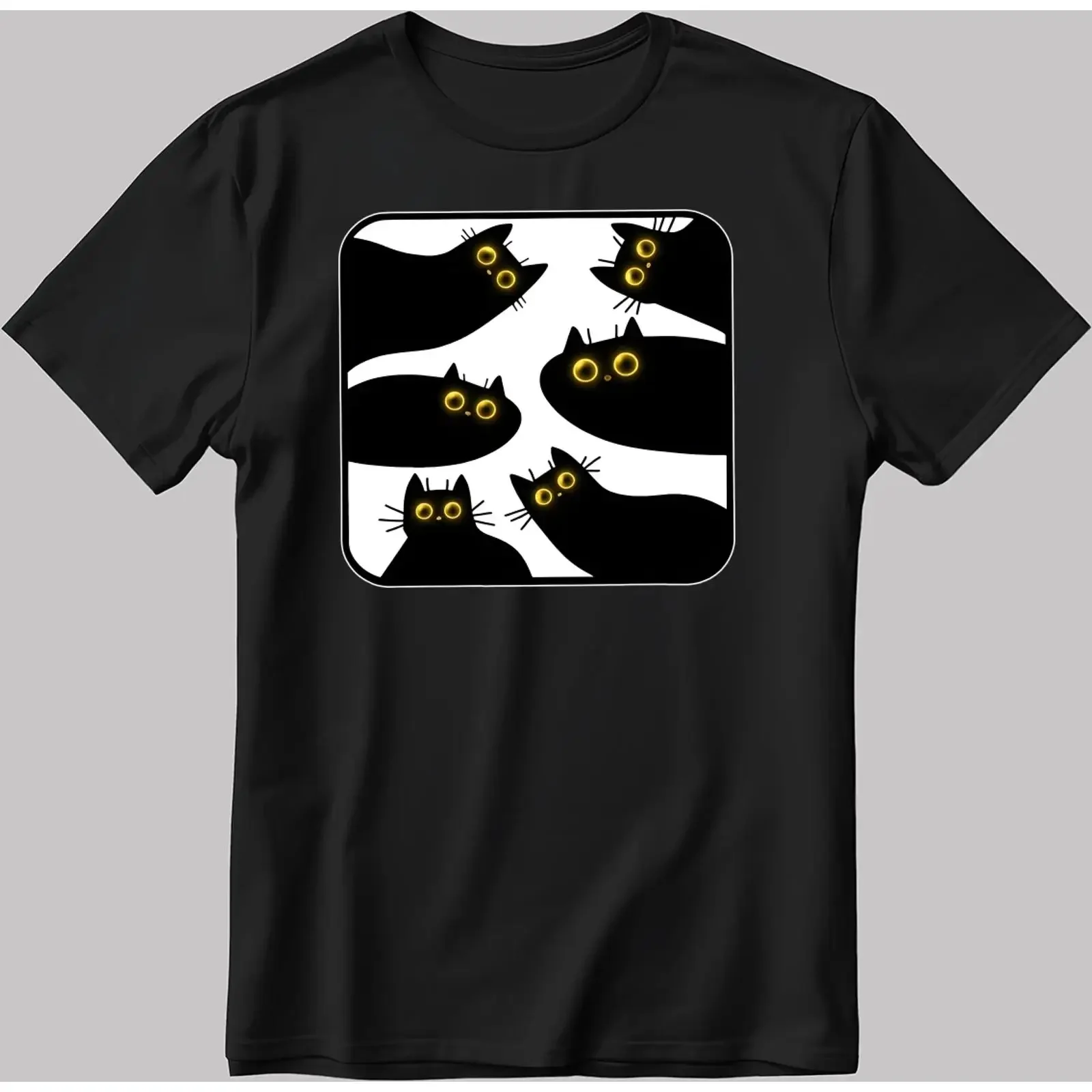 T-shirt Astonished Black Cats blanc pour hommes et femmes AB360, style vintage, délavé, confortable, vêtements de créateur, extensible, décontracté, polyvalent