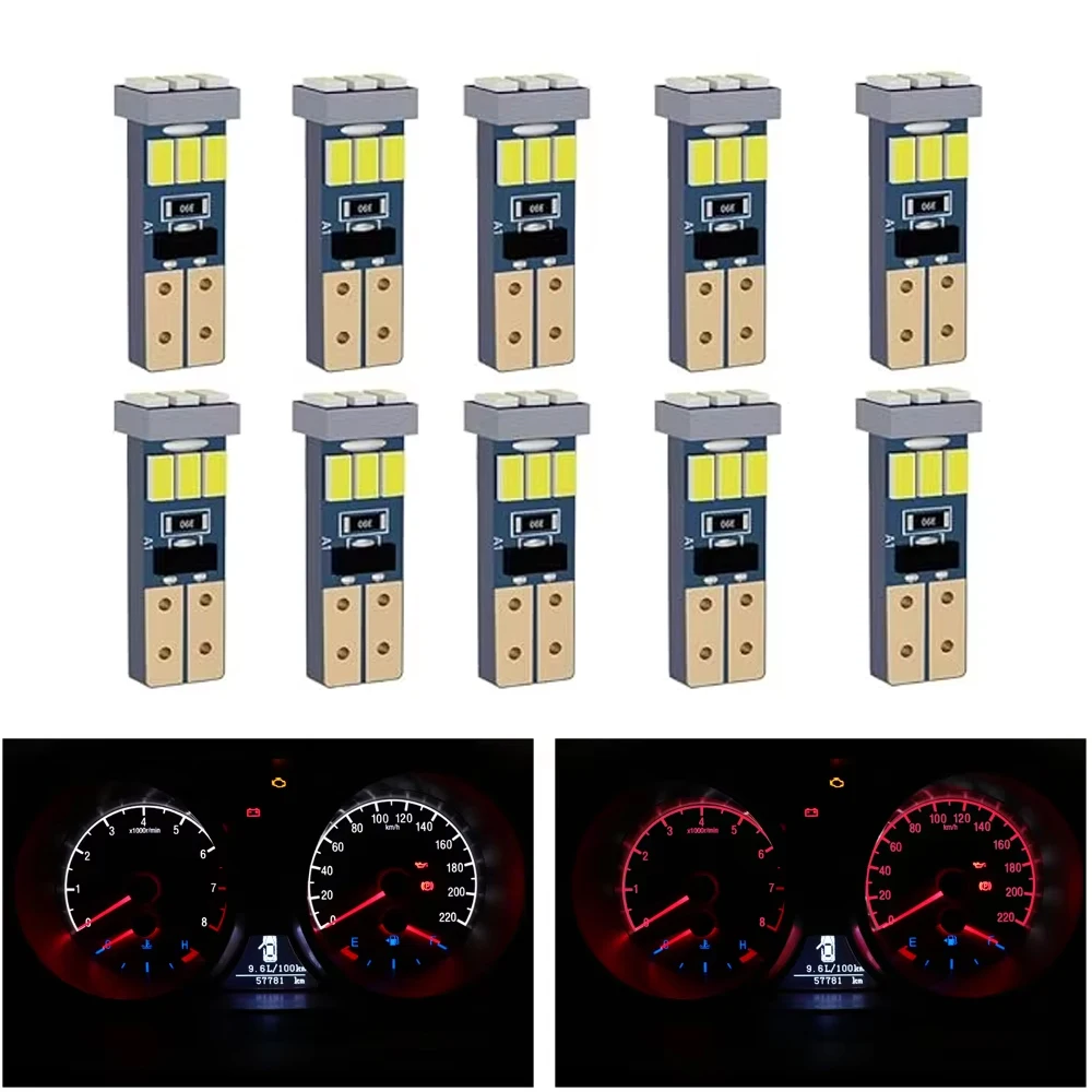 10Pc 9smd T5 W3W W1.2W 70 73 74 Super Bright LED Bulbs Car Warning Indicator Instrument Cluster Light Auto Dashboard Gauge Lamps