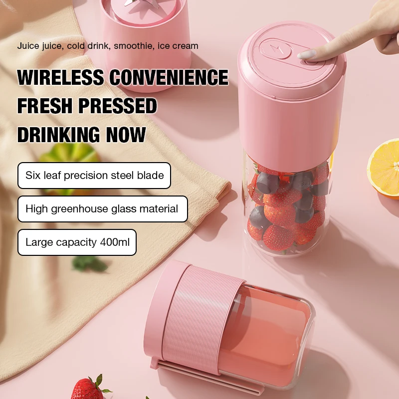 عصارة كهربائية محمولة كوب مزدوج USB شحن كوب عصير طالب صغير المنزلية التخييم في الهواء الطلق خلاط زجاجي عالي البورسليكات