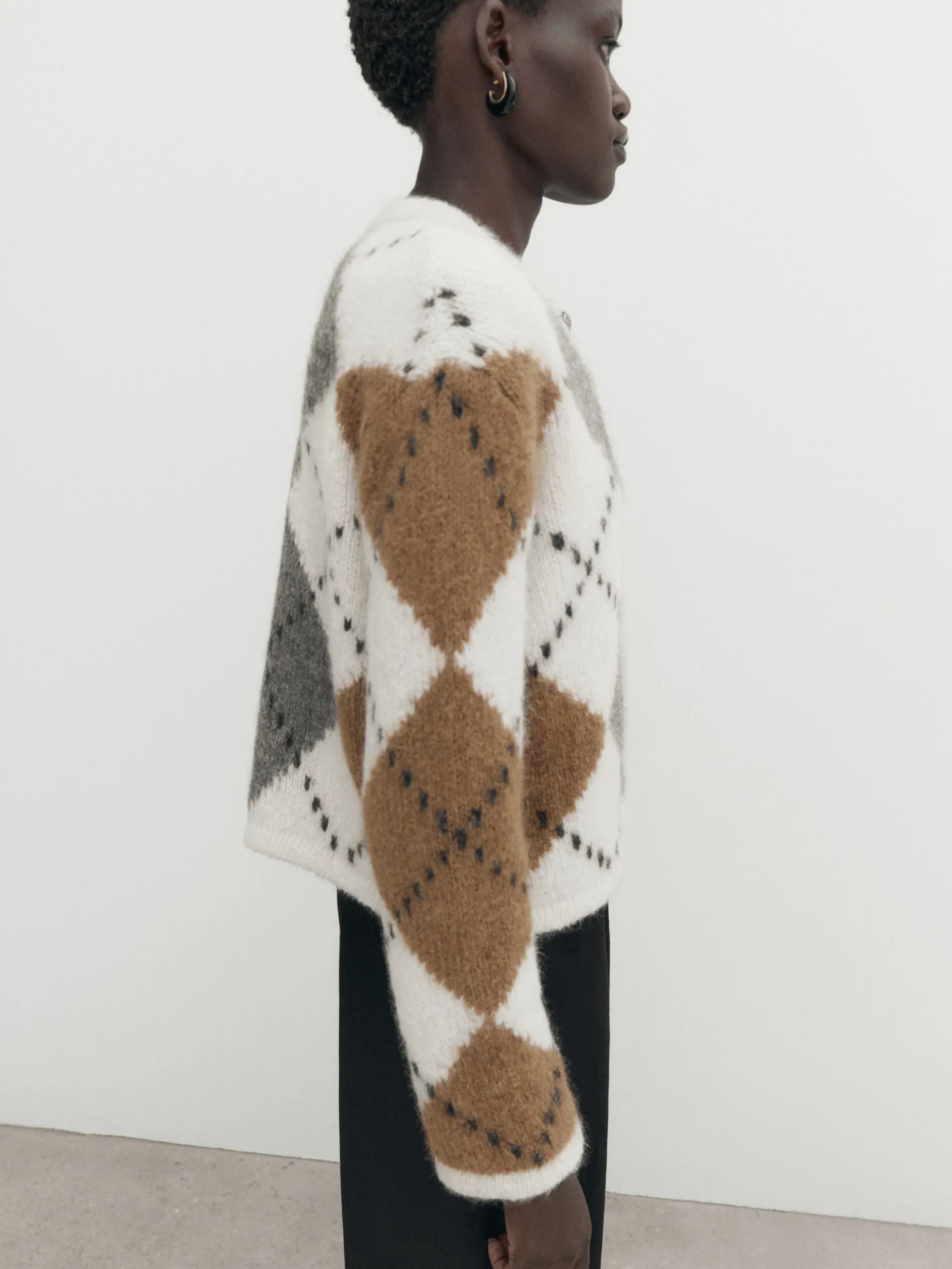 Ethereal autumn new style of College Lady lozenge soft knit cardigan short coat