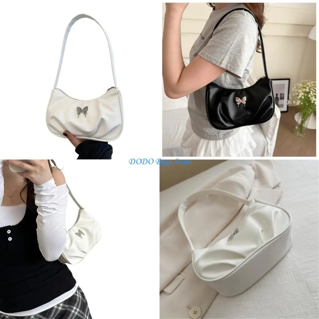 

Women Bag Korean Handbag Butterfly Armpit Bag PU Leather Shoulder Bag Pleated Underarm Bag Shopping Dating Bag